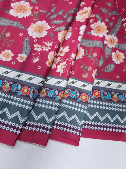 Pink Floral Armani Satin 3-Piece Farshi Salwar Suit with Digital Print Georgette Dupatta