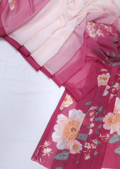 Pink Floral Armani Satin 3-Piece Farshi Salwar Suit with Digital Print Georgette Dupatta