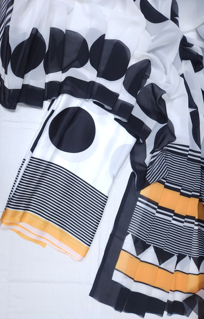 Black & White Armani Satin Farshi Salwar Suit Set with Digital Print Poly Georgette Dupatta