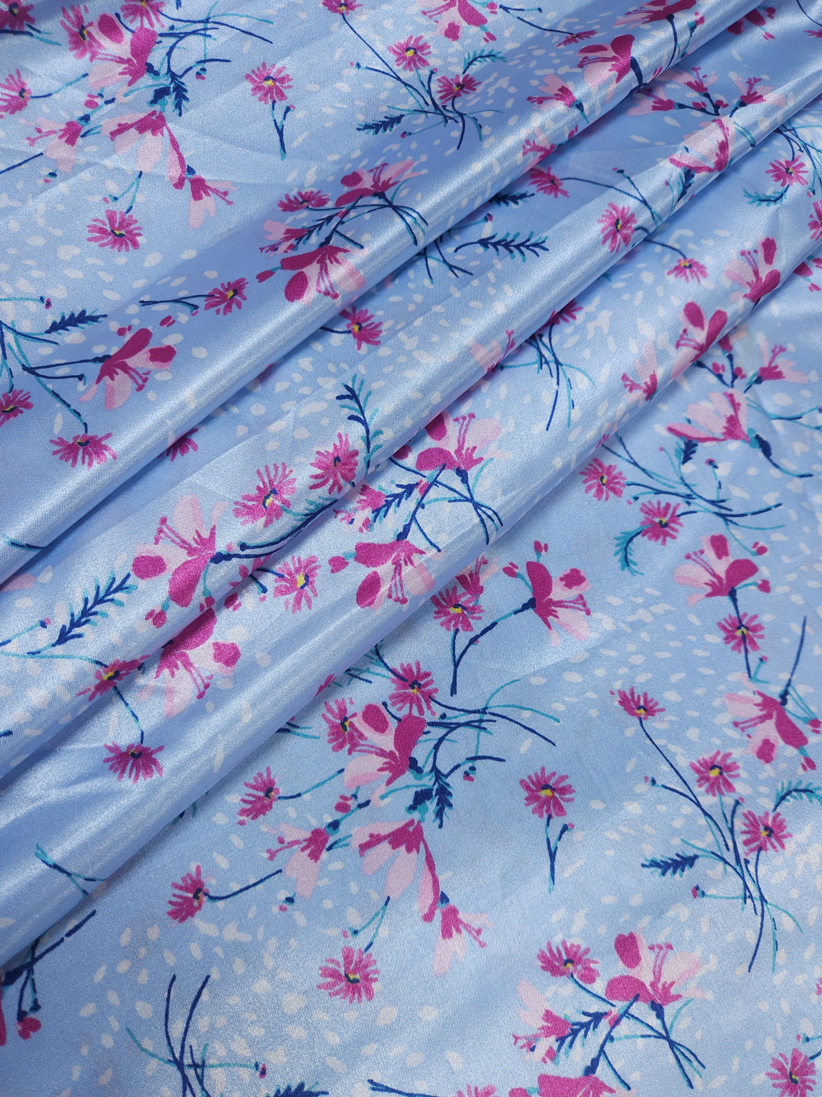 Sky Bloom Armani Satin Fabric