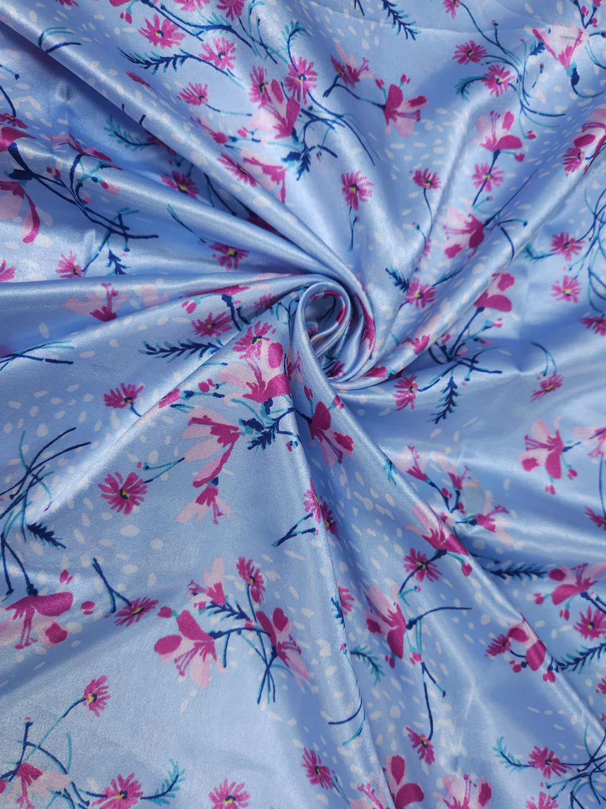 Sky Bloom Armani Satin Fabric