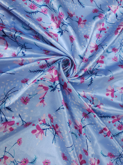 Sky Bloom Armani Satin Fabric