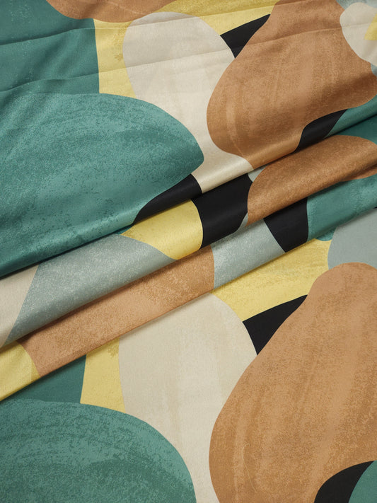 Teal Abstract Armani Satin Fabric