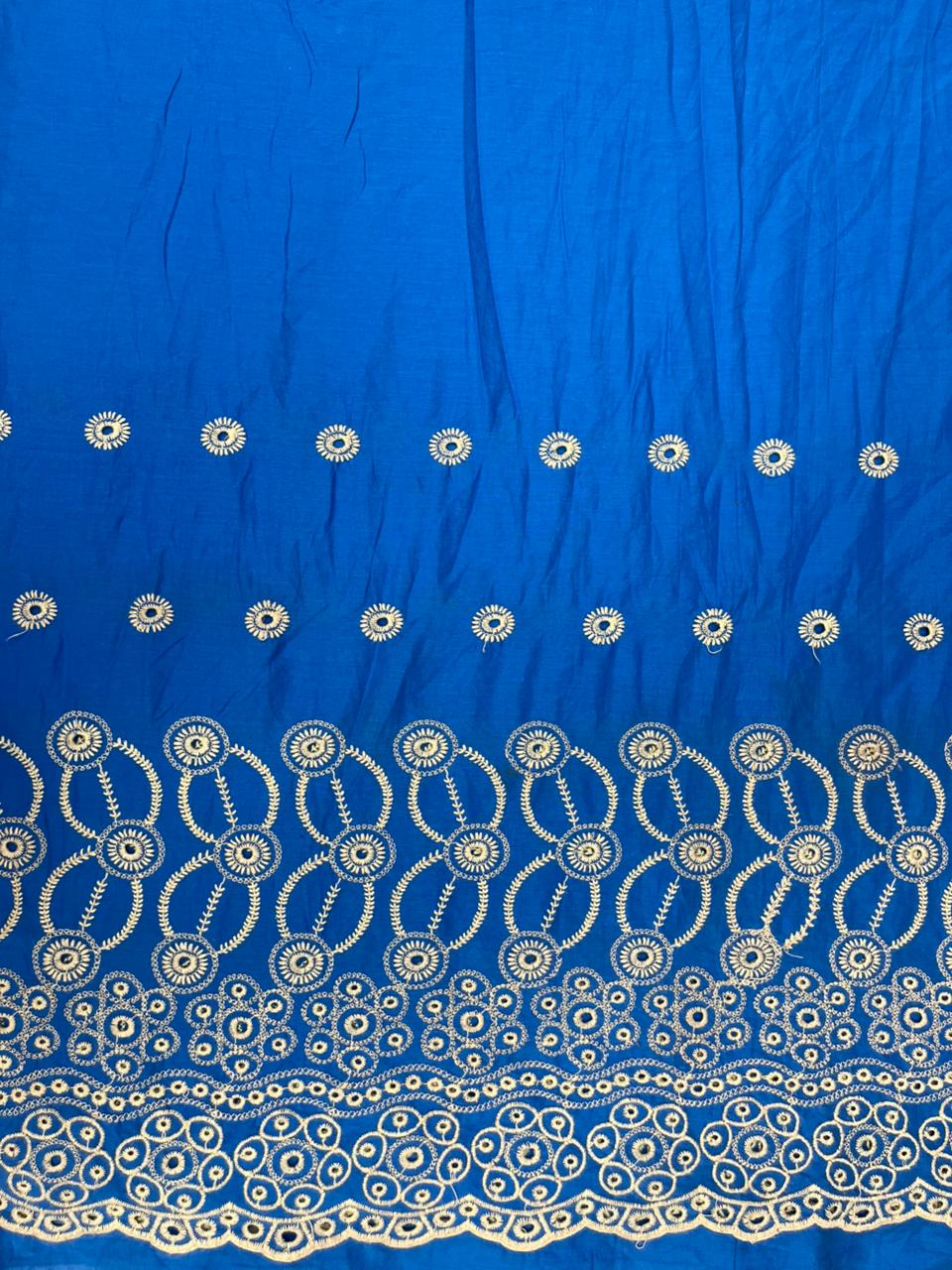 Royal Blue Floral Border Chicken Cotton Fabric