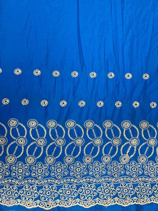 Royal Blue Floral Border Chicken Cotton Fabric