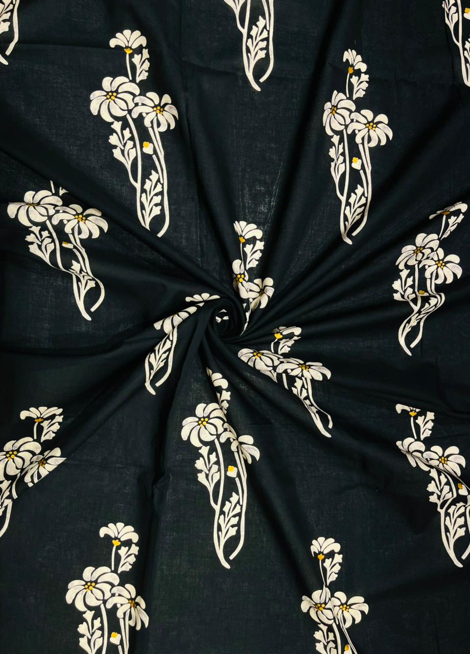 Midnight Blossom Floral Pure Cotton Fabric