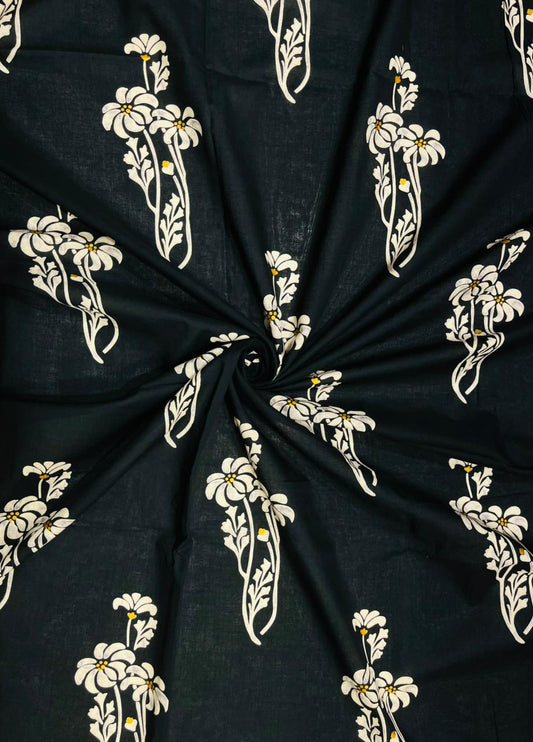 Midnight Blossom Floral Pure Cotton Fabric