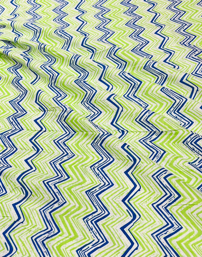 Green Blue Zigzag Pure Cotton Fabric