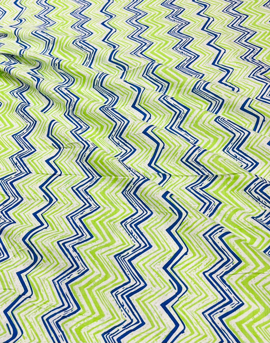 Green Blue Zigzag Pure Cotton Fabric