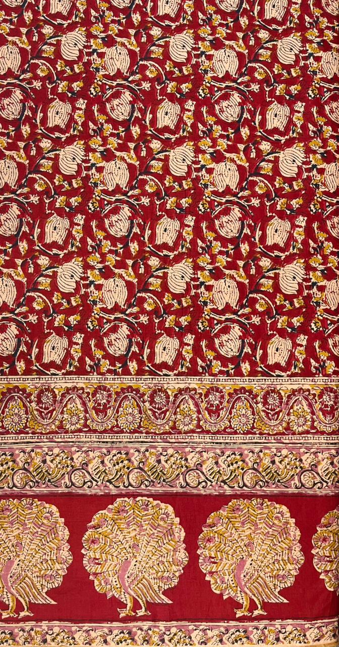 Rajwadi Peacock Border Pure Cotton Fabric
