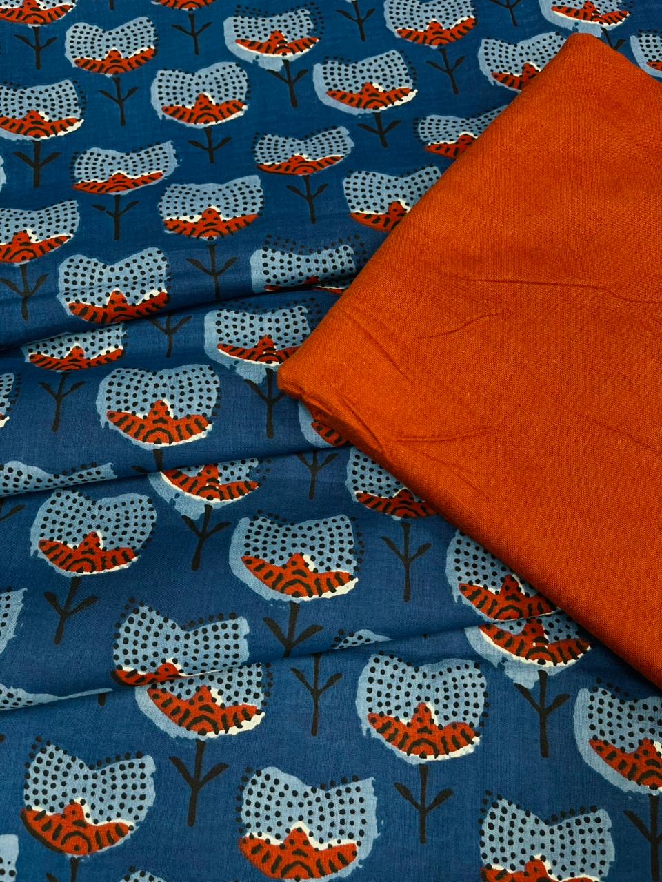 Blue Tulip Print Cotton Suit Set