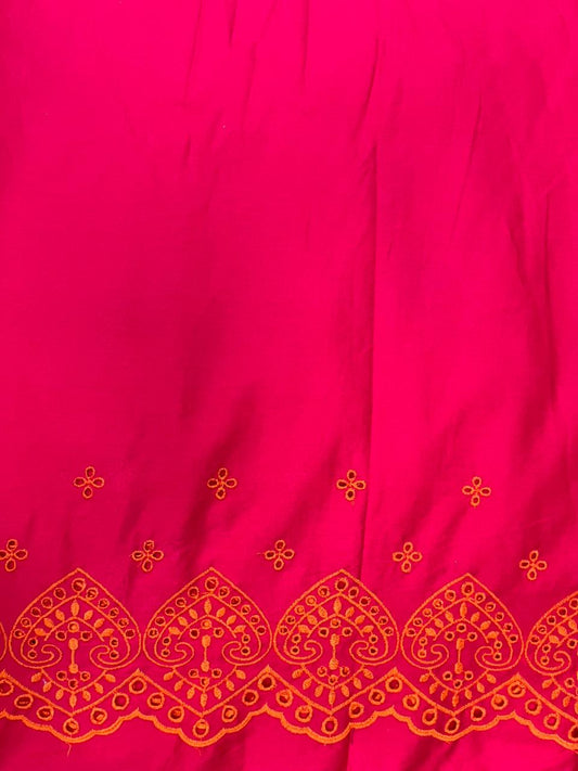 Rani Pink Border Chicken Cotton Fabric