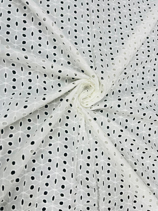 White Schiffli Embroidered Cotton Fabric