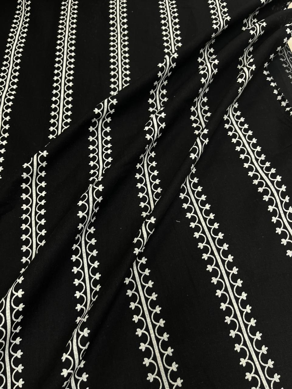 Black Rubber Print Stripes Cotton Poplin