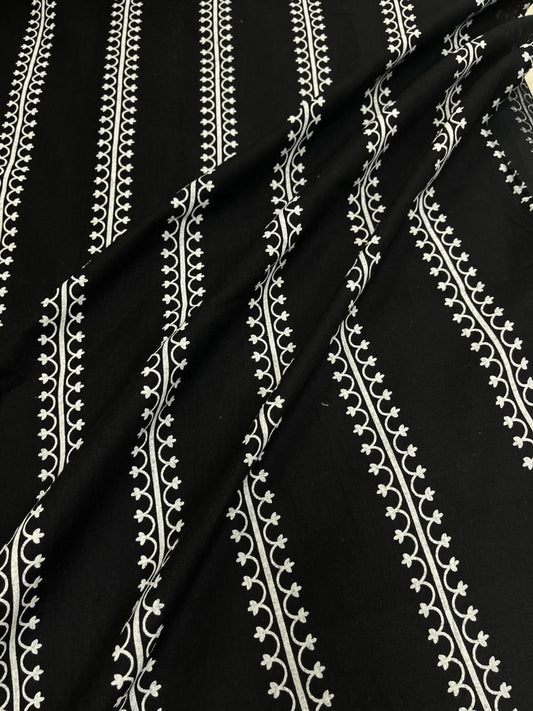 Black Rubber Print Stripes Cotton Poplin
