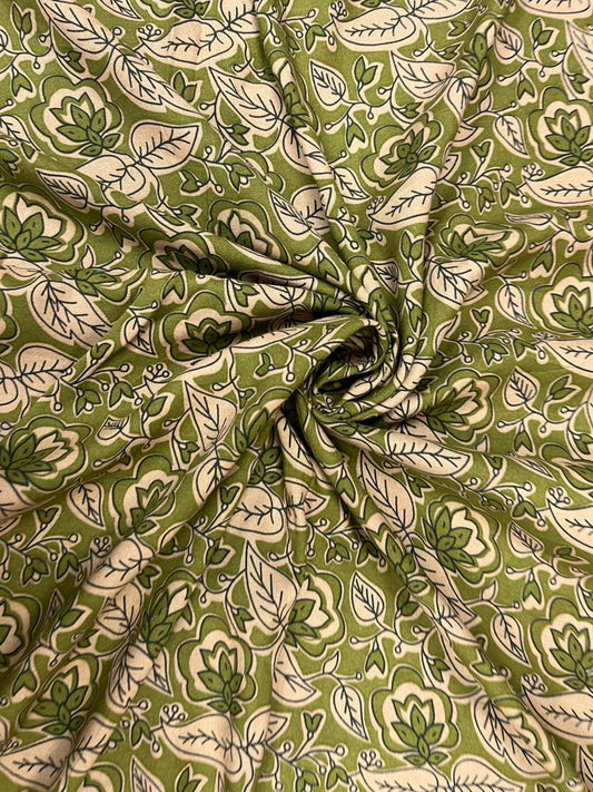 Olive Leaf Ethnic Rayon Fabric