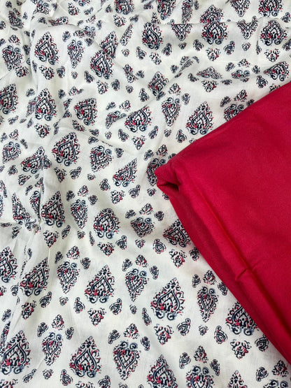 Classic Ivory Red Buta Cotton Suit Set