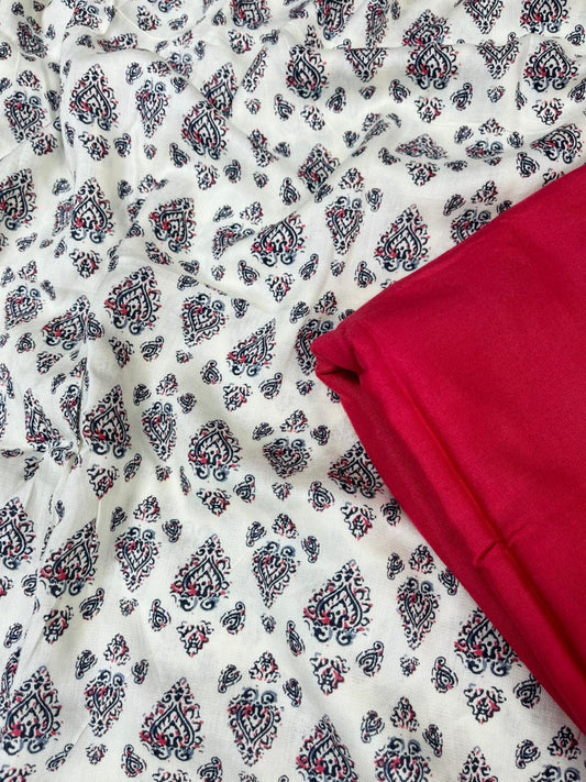 Classic Ivory Red Buta Cotton Suit Set