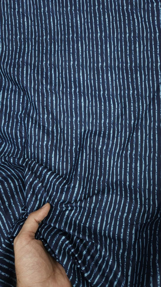 Dark Blue Vertical Line Cotton Fabric