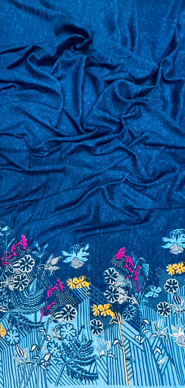 Royal Blue Border Designer Rayon