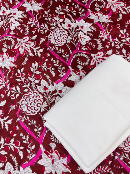 Maroon Floral Garden Cotton Suit Set