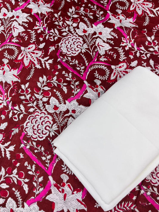Maroon Floral Garden Cotton Suit Set