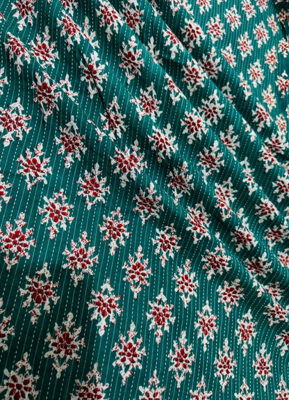Froest Green Floral With Kantha Cambric Cotton