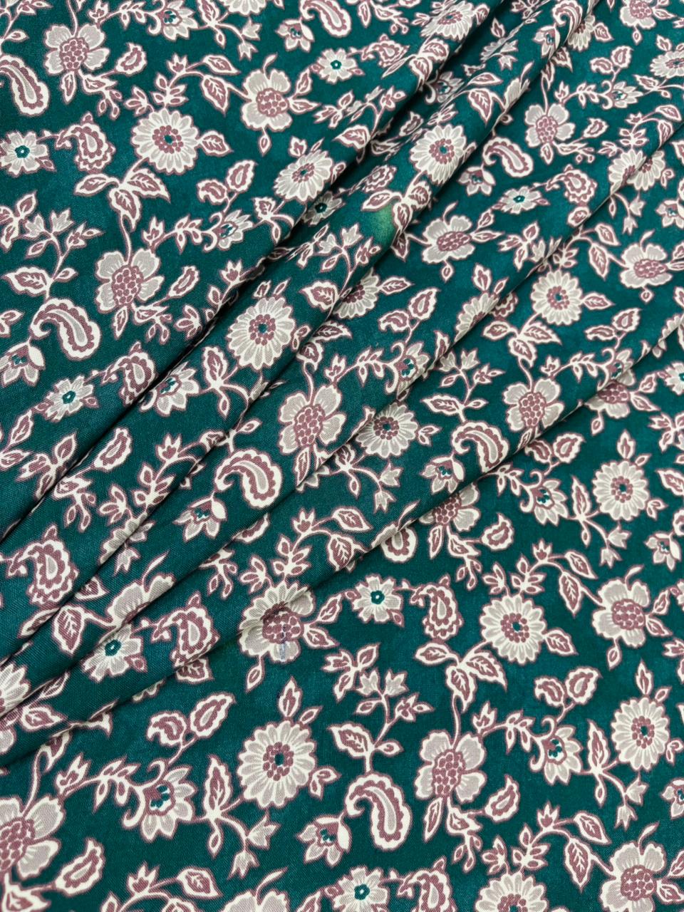 Teal Vintage Garden Rayon Fabric