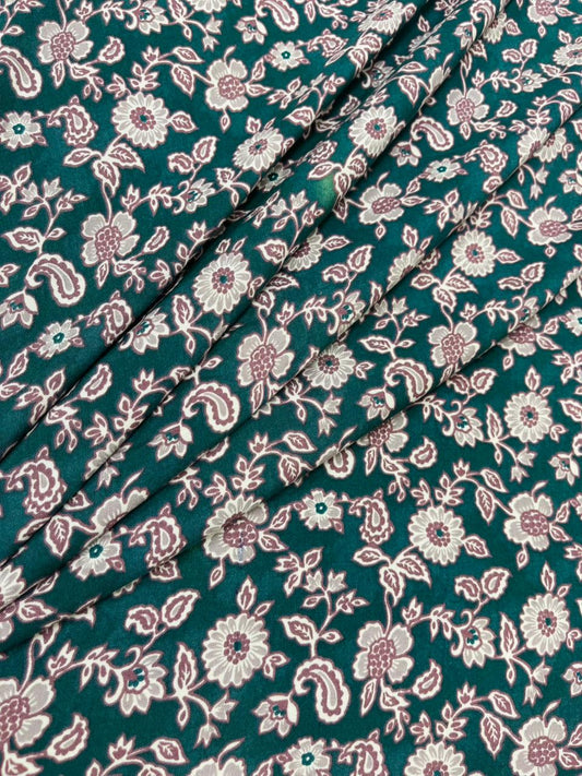 Teal Vintage Garden Rayon Fabric