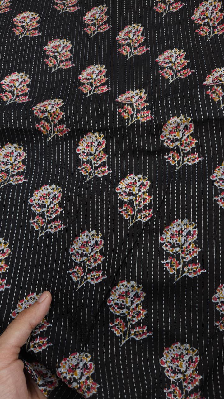 Black flower kantha work cambric cotton