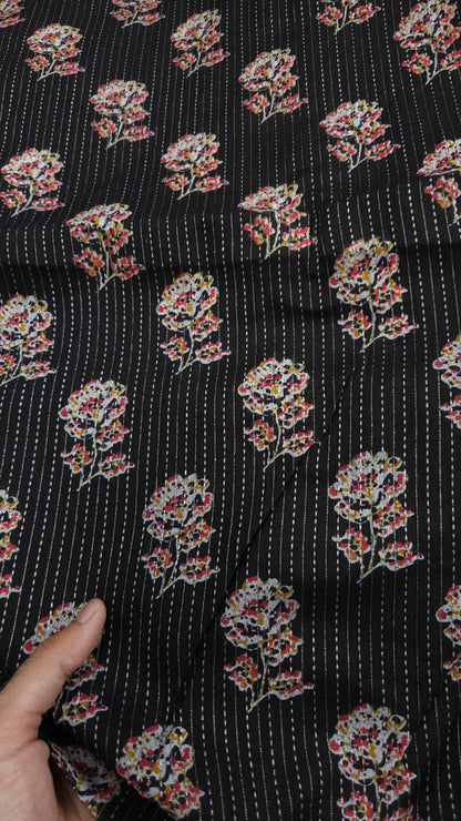 Black flower kantha work cambric cotton