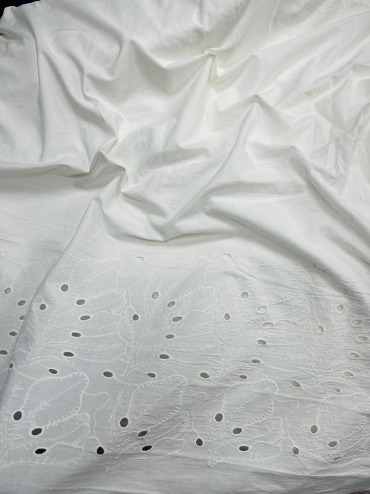 White Leaf Border Chicken Cotton Fabric