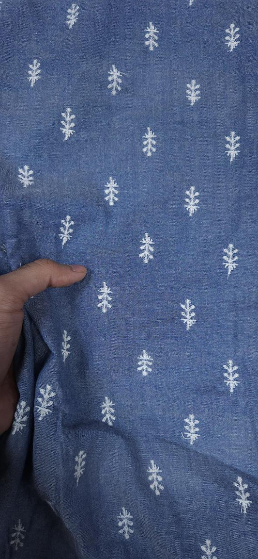 Navy Anchor Print Cotton Denim Fabric (Serma)