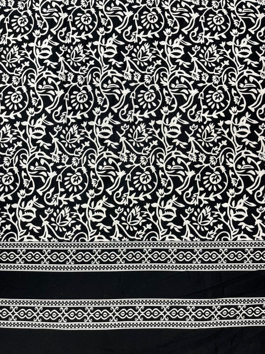 Black White Ethnic Print Pure Cotton Fabric