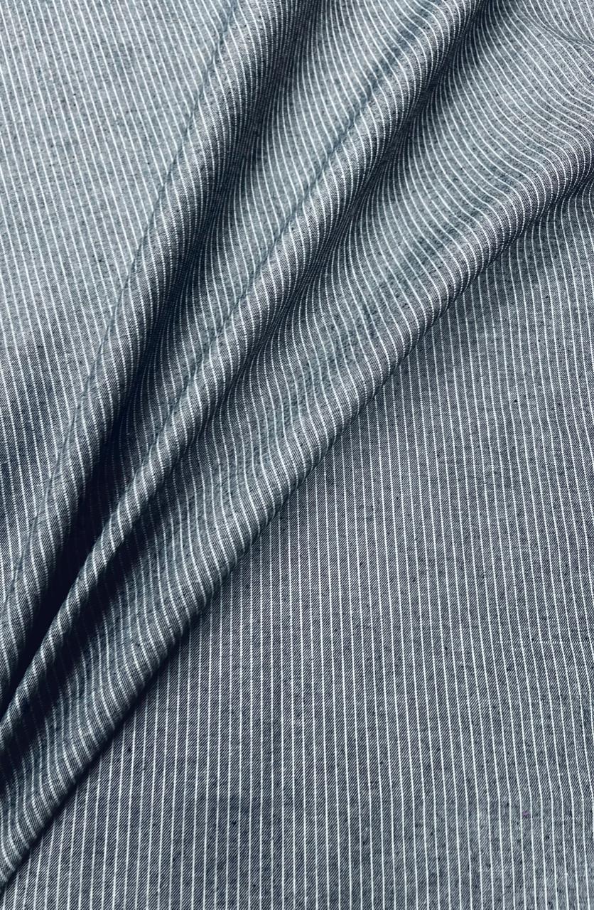 Grey Stripe Print Cotton Denim Fabric