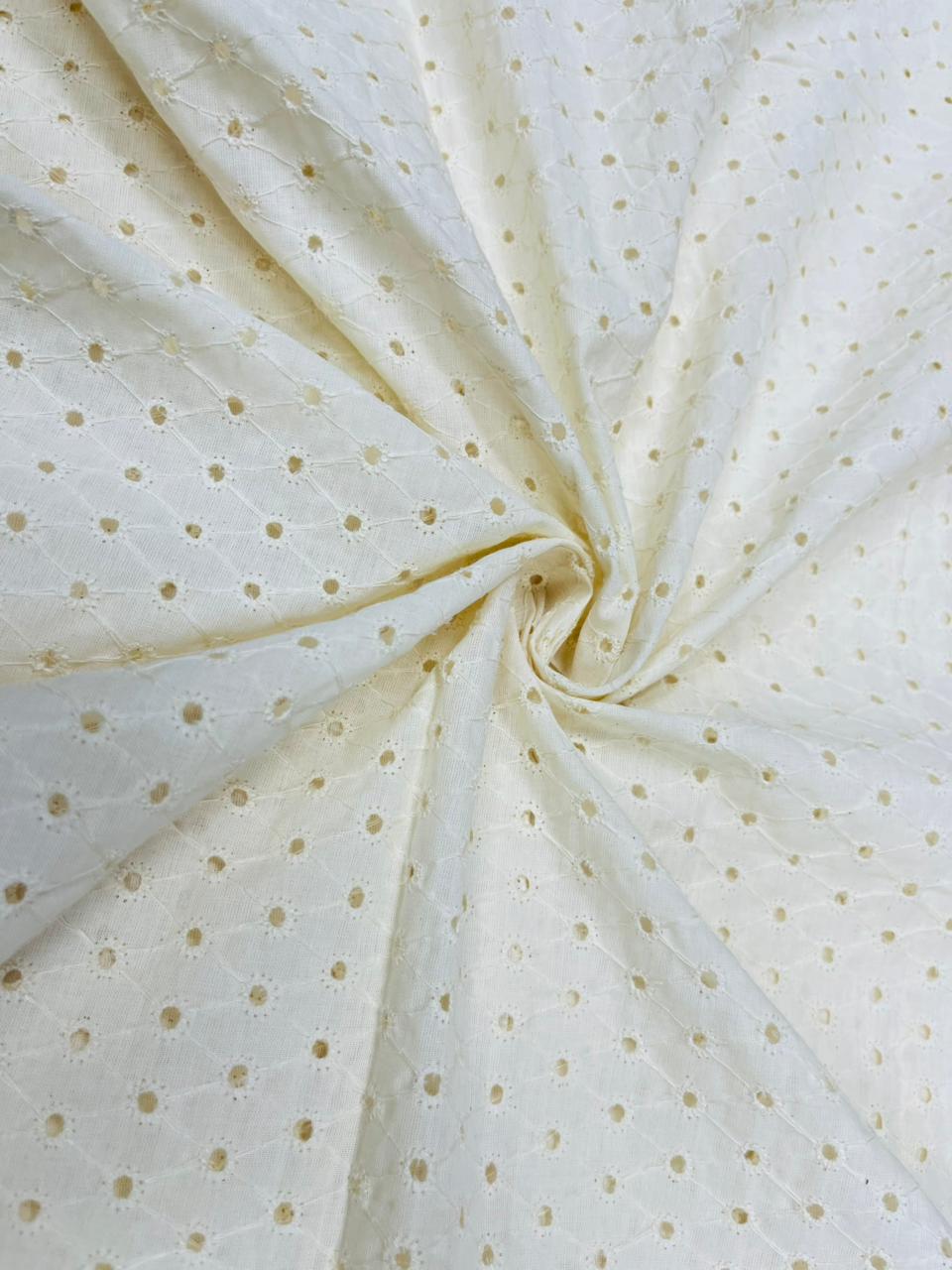 Cream Schiffli Cotton Fabric
