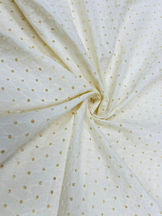 Cream Schiffli Cotton Fabric