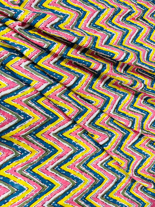 Multicolor Zigzag Pure Cotton Fabric