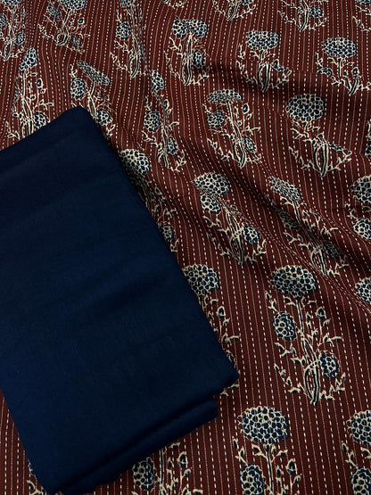 Rust Botanical Print Cotton Suit Set