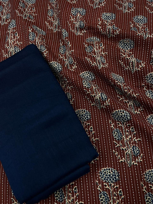 Rust Botanical Print Cotton Suit Set