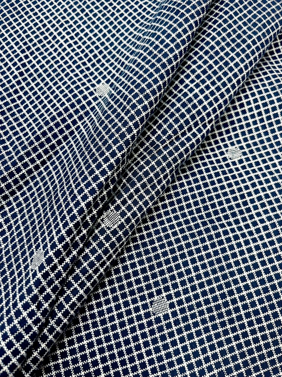 Indigo Micro Check Print Cambric Cotton