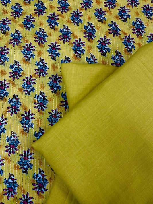 Olive Mustard Floral Cotton Suit Set