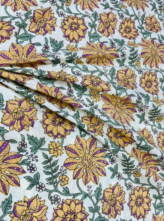 Golden Flower Print Cambric Cotton