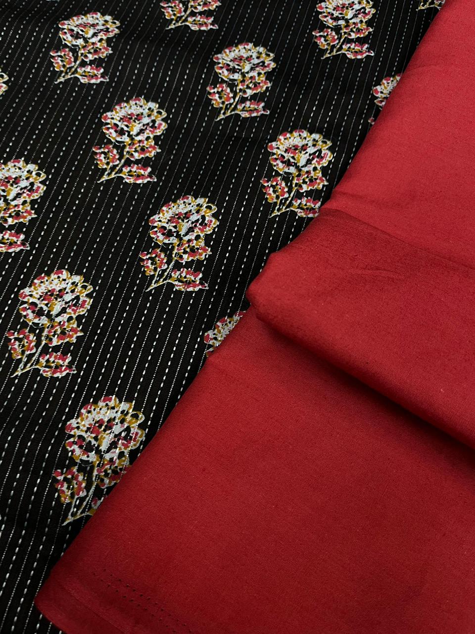 Black Floral Buta Cotton Suit Set