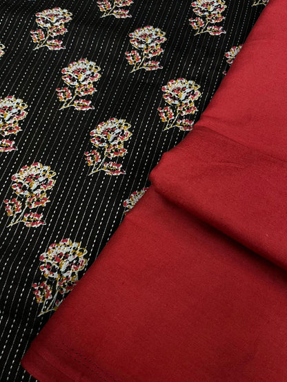 Black Floral Buta Cotton Suit Set