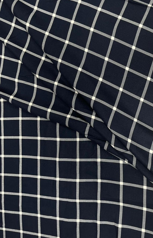 Navy Check Premium Rayon Fabric