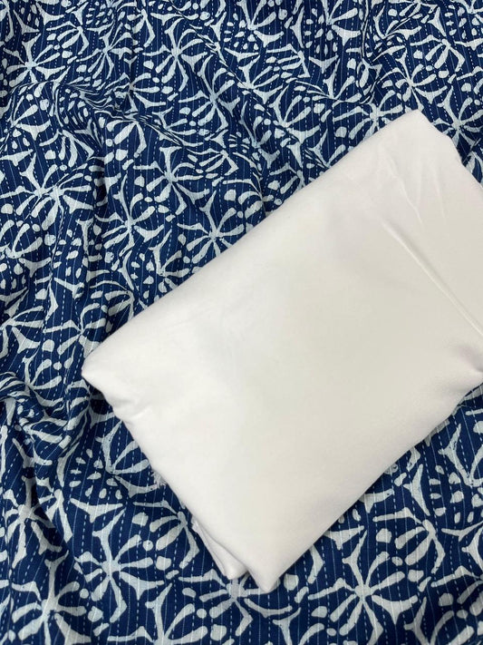 Indigo White Vine Cotton Suit Set