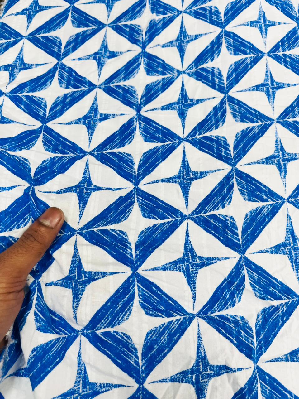 Indigo Star Grid Pure Cotton Fabric