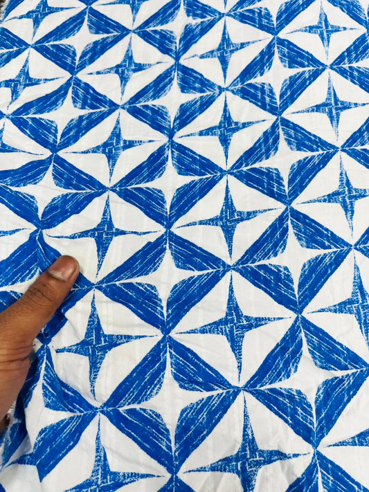 Indigo Star Grid Pure Cotton Fabric