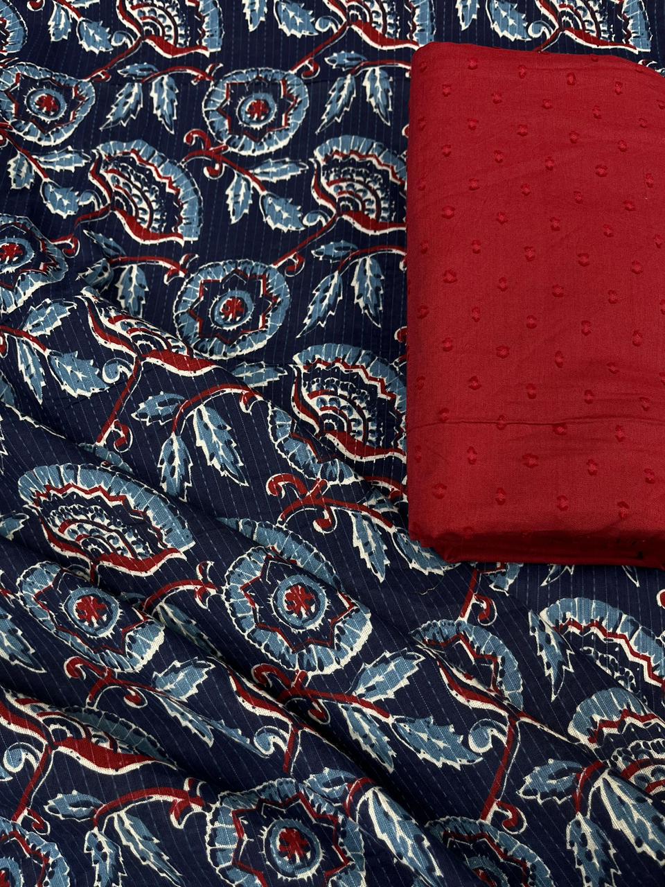 Navy Paisley Print Cotton Suit Set